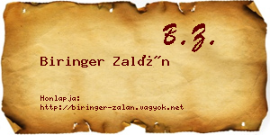 Biringer Zalán névjegykártya